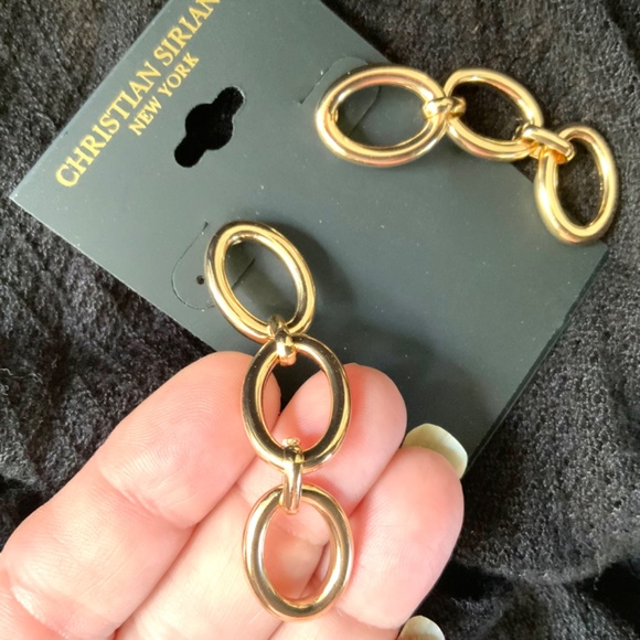 CHRISTIAN SIRIANO EARRINGS NWT⭐️ STUNNING GOLD TONE LINK CHAIN PIERCED DANGLE - Picture 13 of 14